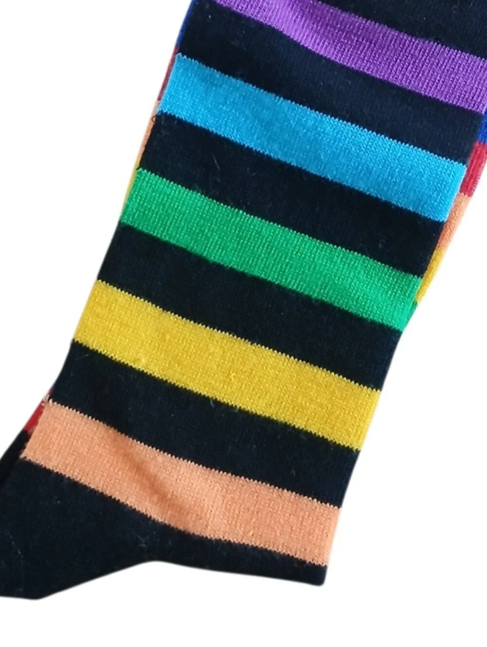 Reckless Striped Socks Black Rainbow Stripes Horizontal Knit Blend Size-7-12